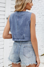 Button Down V-neck Denim Vest (14)