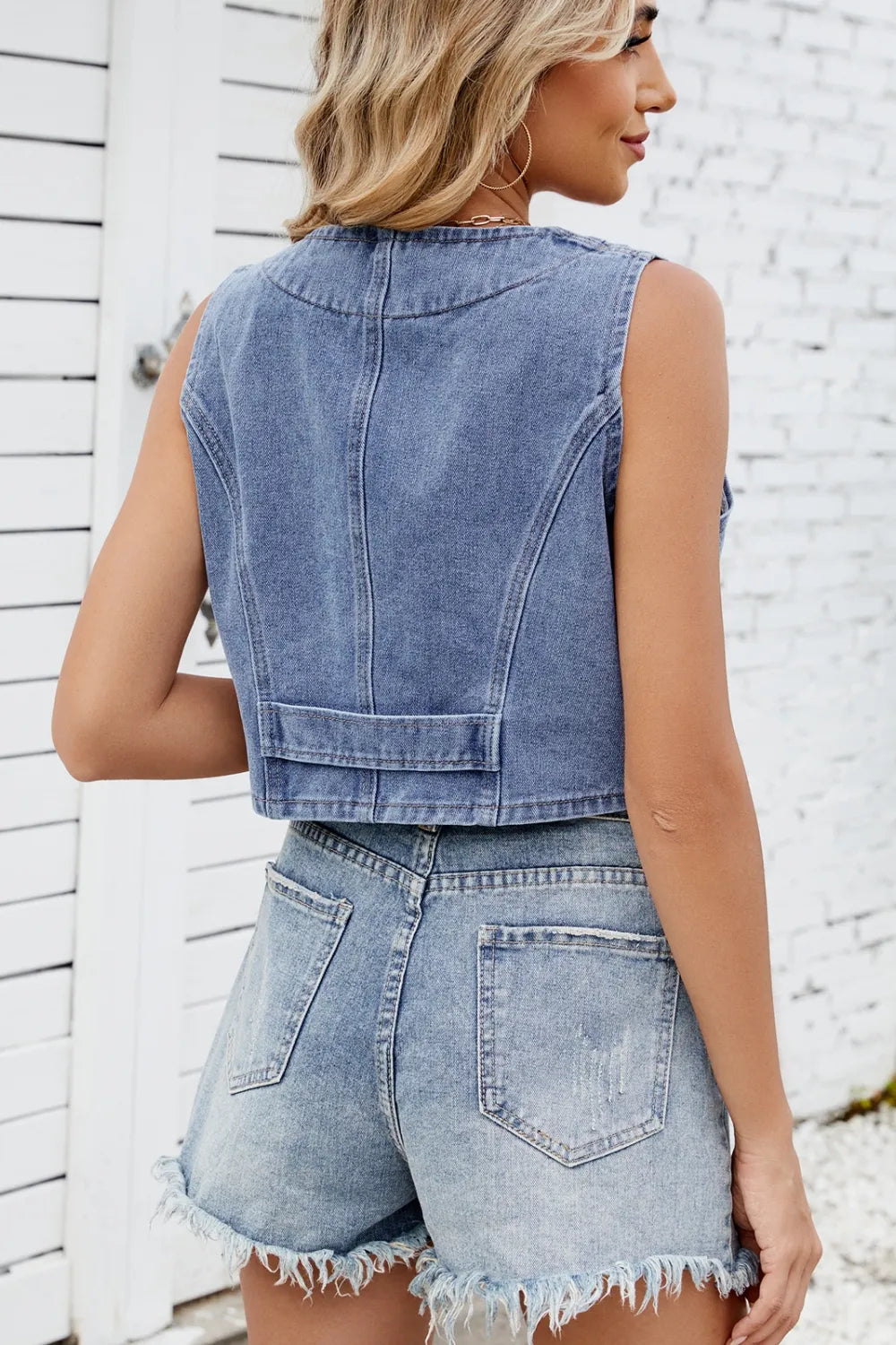 Button Down V-neck Denim Vest (14)