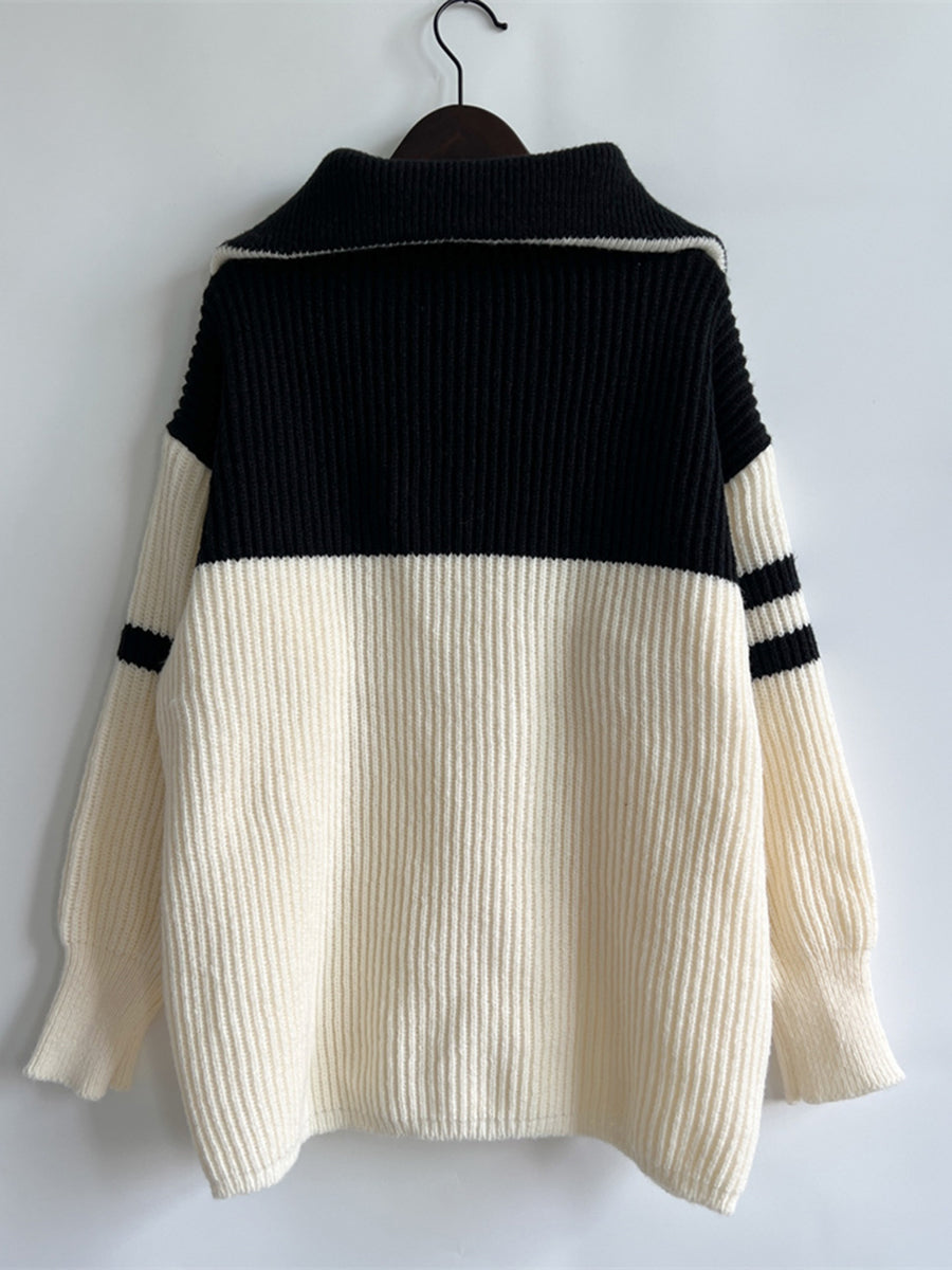 Ribbed Two-tone Half Zip Sweater (9)