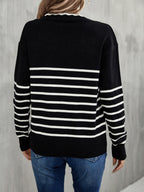 Striped V-neck Drop Shoulder Sweater (6)