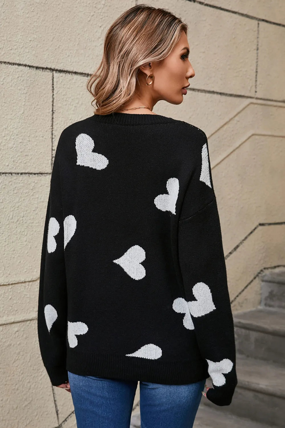 Heart Round Neck Dropped Shoulder Sweater (12)