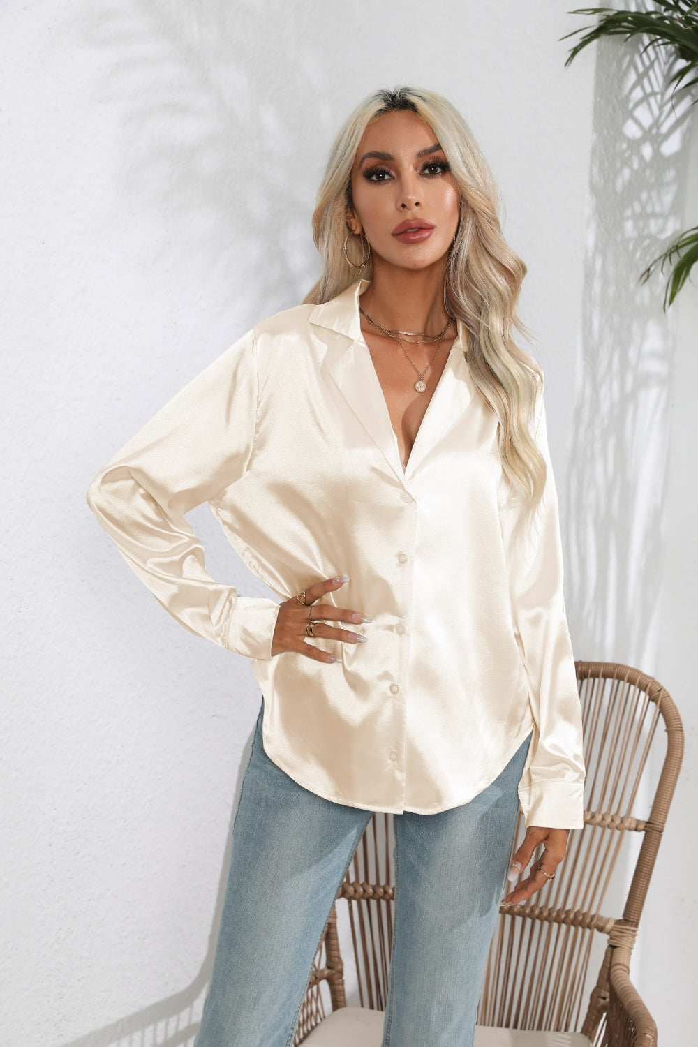 Lapel Collar Button Up Long Sleeve Shirt (17)
