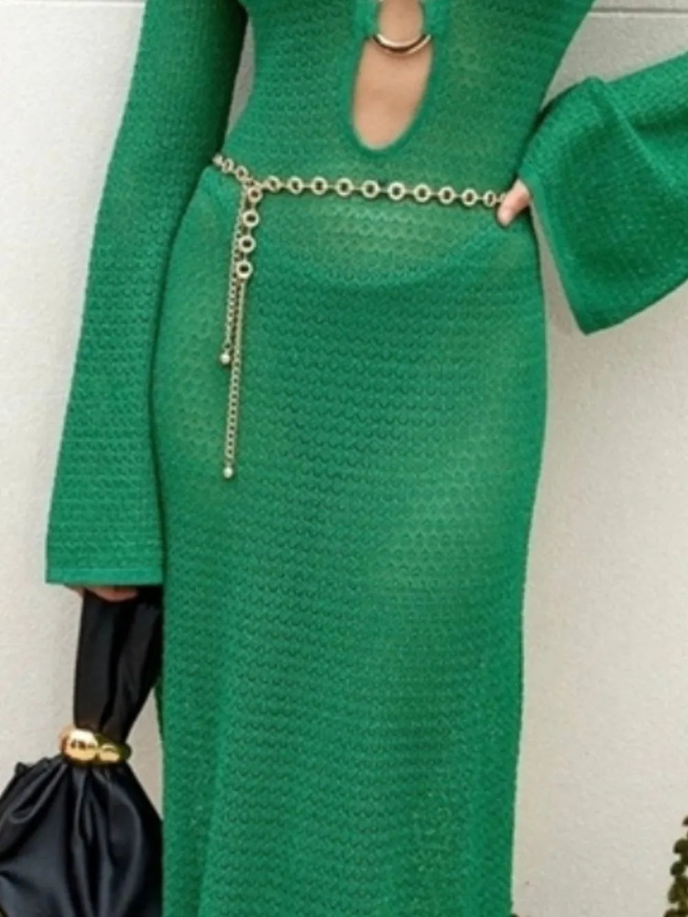 Slit Plunge Flare Sleeve Cover-up Dress (14)
