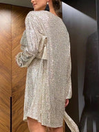 Sequin Tie Waist Long Sleeve Mini Dress (2)