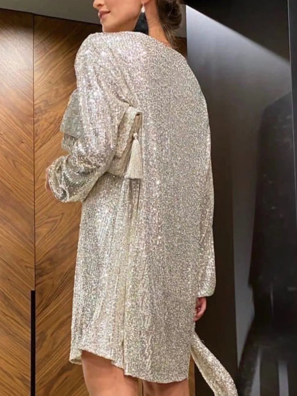 Sequin Tie Waist Long Sleeve Mini Dress (2)