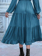 Ruffled Hem V-neck Balloon Sleeve Dress (10)