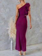 One-shoulder Floral Trim Sleeveless Maxi Dress (36)