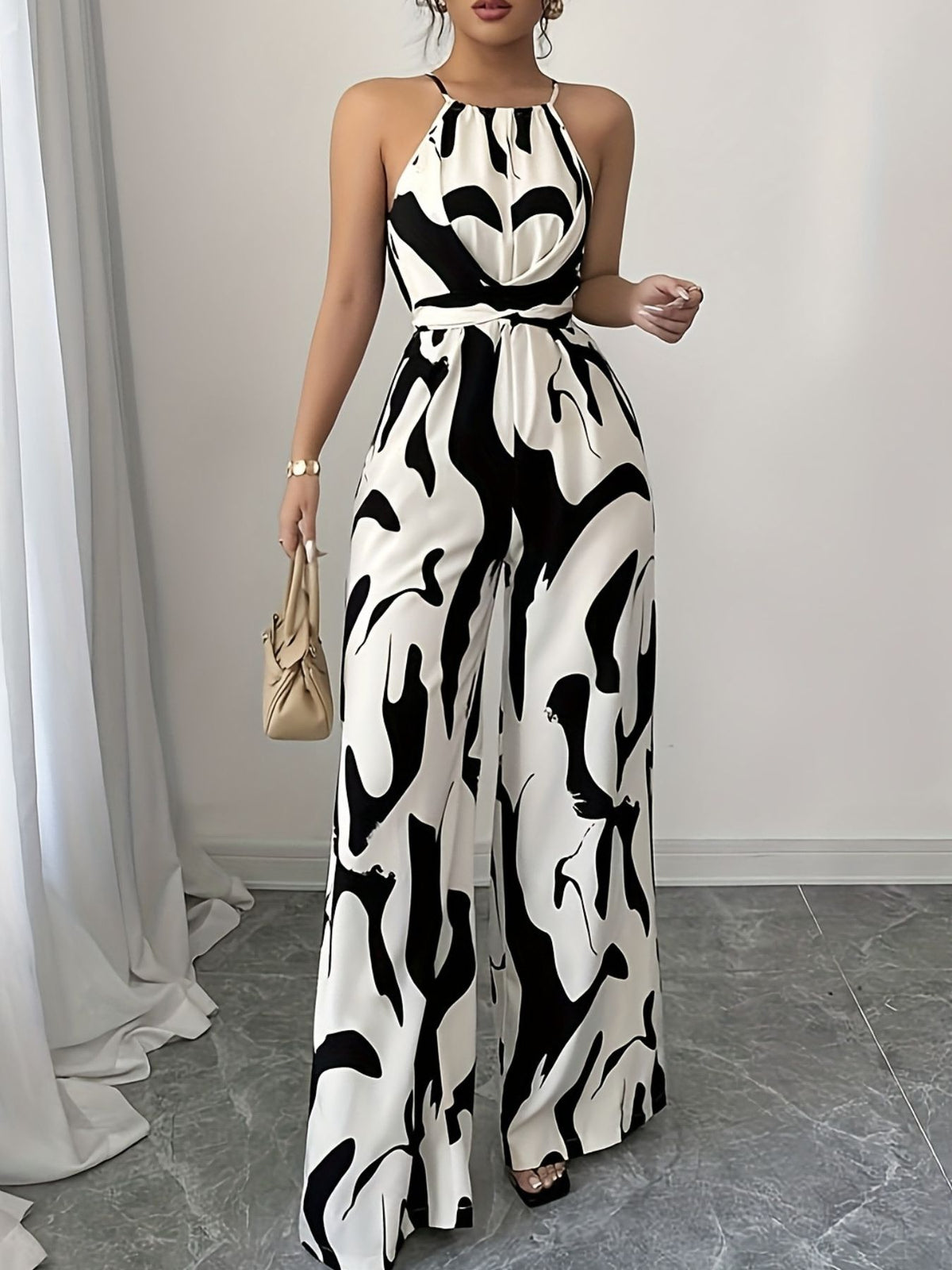 Abstract Print Sleeveless Wide Leg Jumpsuit (3)