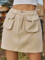 Pocketed Elastic Waist Denim Skirt (10)