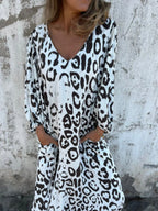 Full Size Printed V-neck Dress Pockets Plus (17)