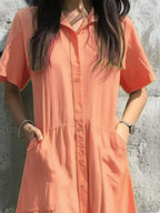 Button Front Short Sleeve Midi Dress (9)