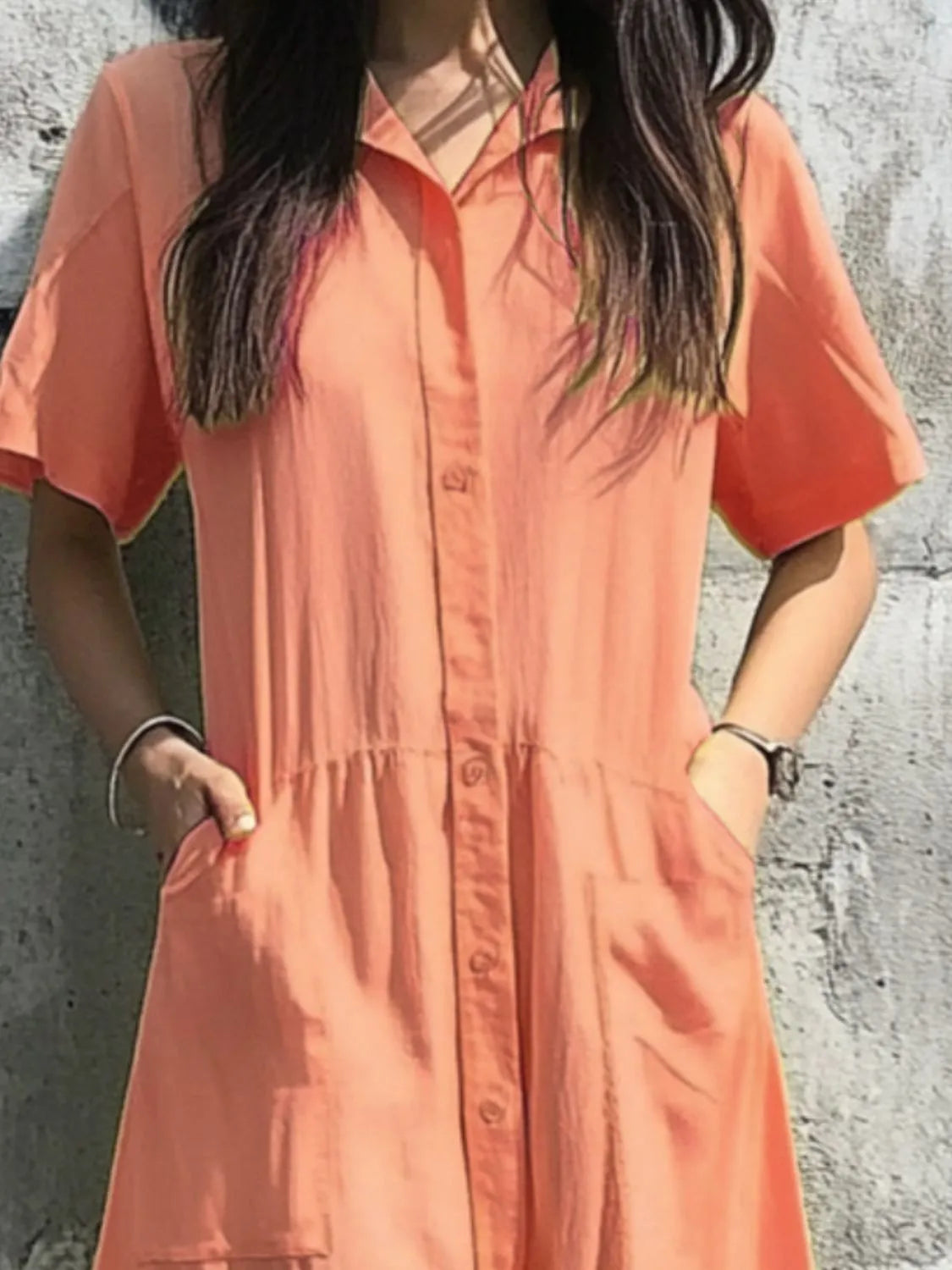 Button Front Short Sleeve Midi Dress (9)