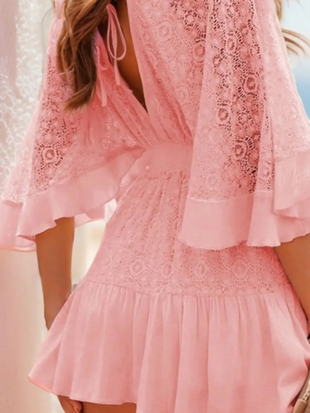 Ruffle Hem Tie Back Lace Mini Dress (9)