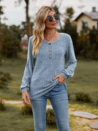 Round Neck Button-down Long Sleeve Tee (7)