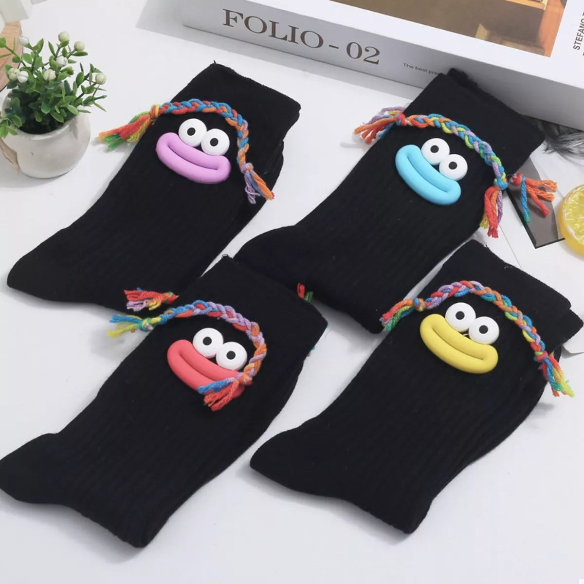 Cartoon Ribbed Knit Crew Socks (2)