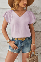 Ruched V-neck Flounce Sleeve Blouse (8)