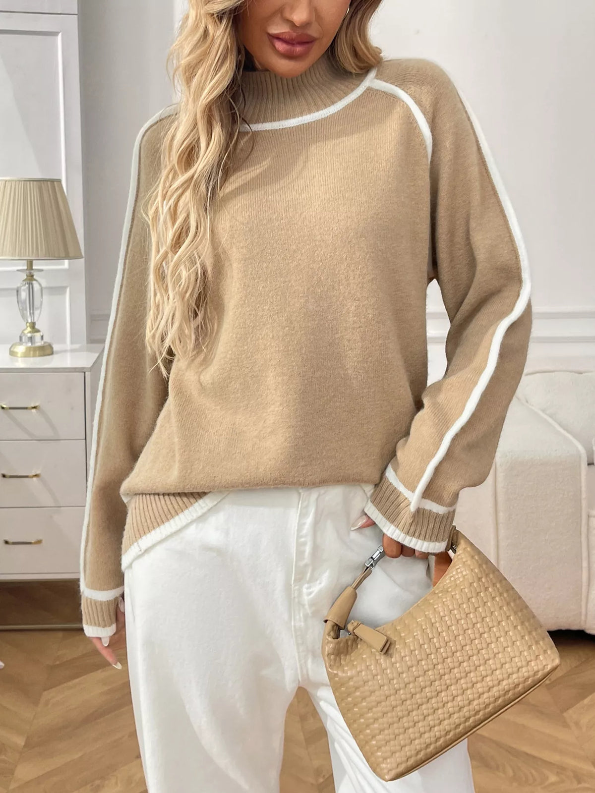 Contrast Trim Turtleneck Long Sleeve Sweater (6)