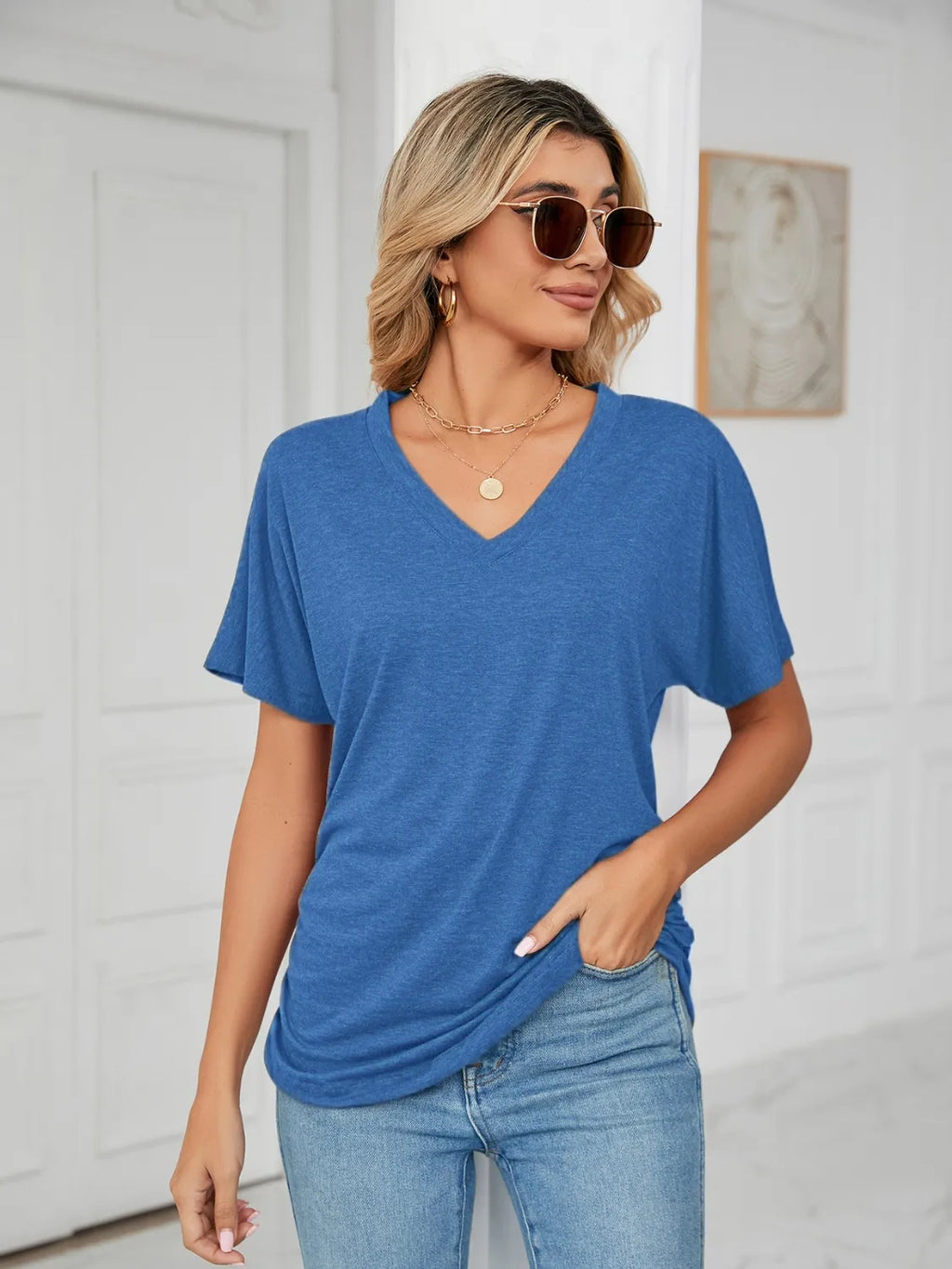 V-neck Short Sleeve T-shirt (15)