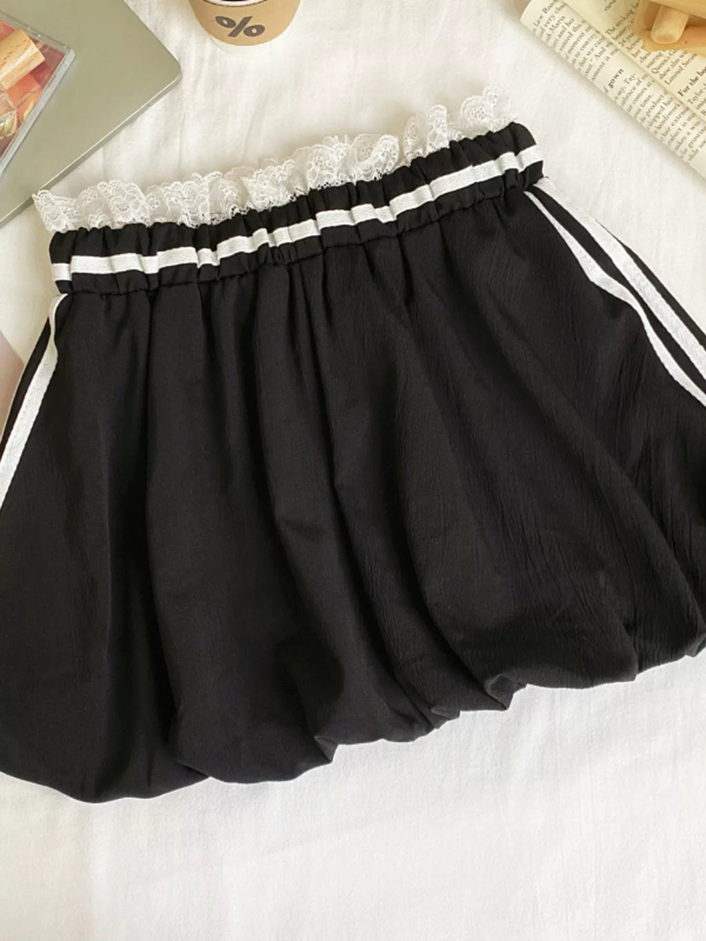 Lace Trim Elastic Waist Mini Skirt (6)