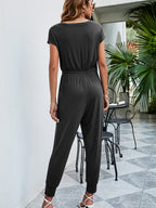 Drawstring Waist Short Sleeve Jogger Jumpsuit (2)