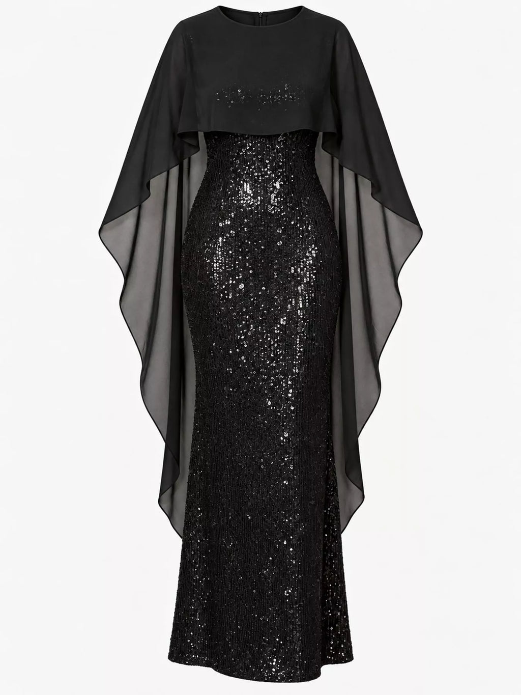 Sequin Cape Overlay Evening Dress (13)