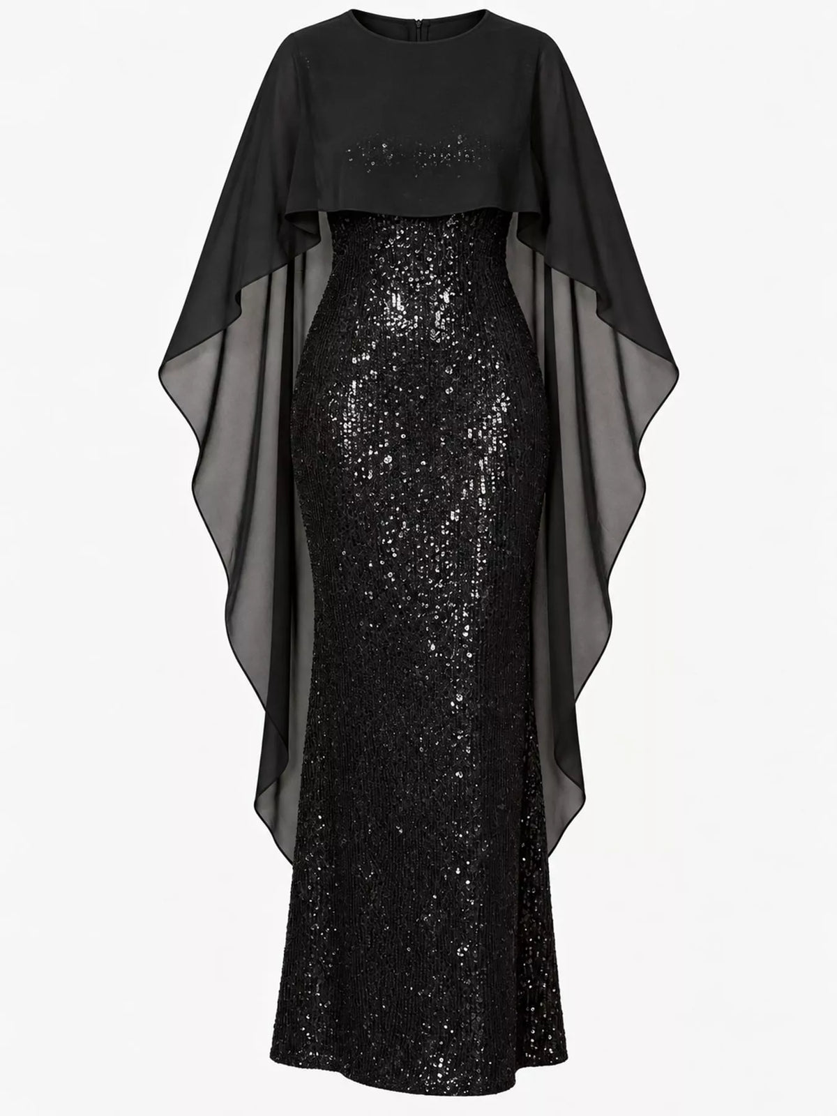 Sequin Cape Overlay Evening Dress (13)