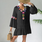 Hand-knitted V-neck Dress Random Mixed Colors photo 5