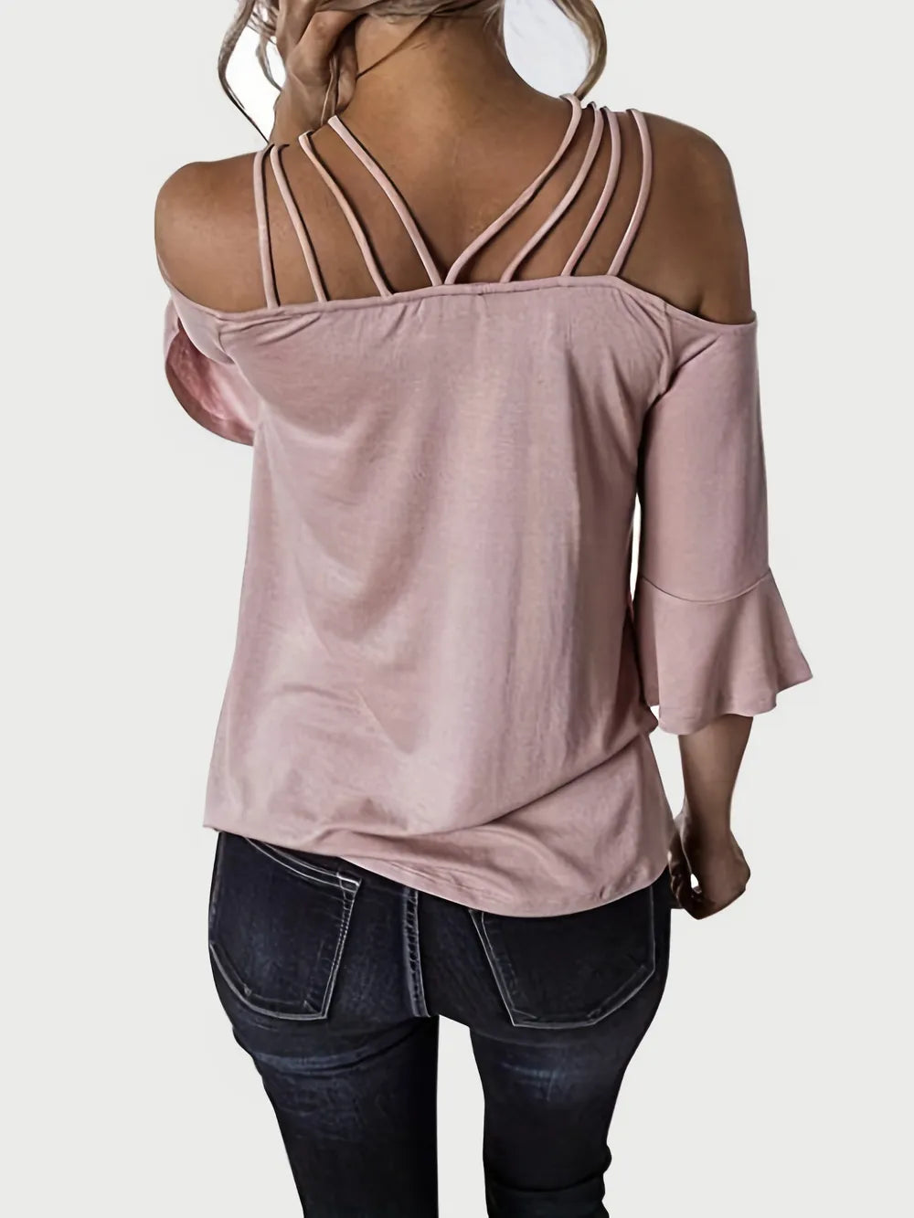 Full Size Cold Shoulder Three-quarter Sleeve Blouse (11)