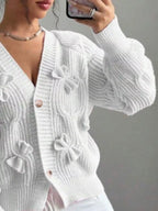 Bow Cable Knit V-neck Cardigan (16)
