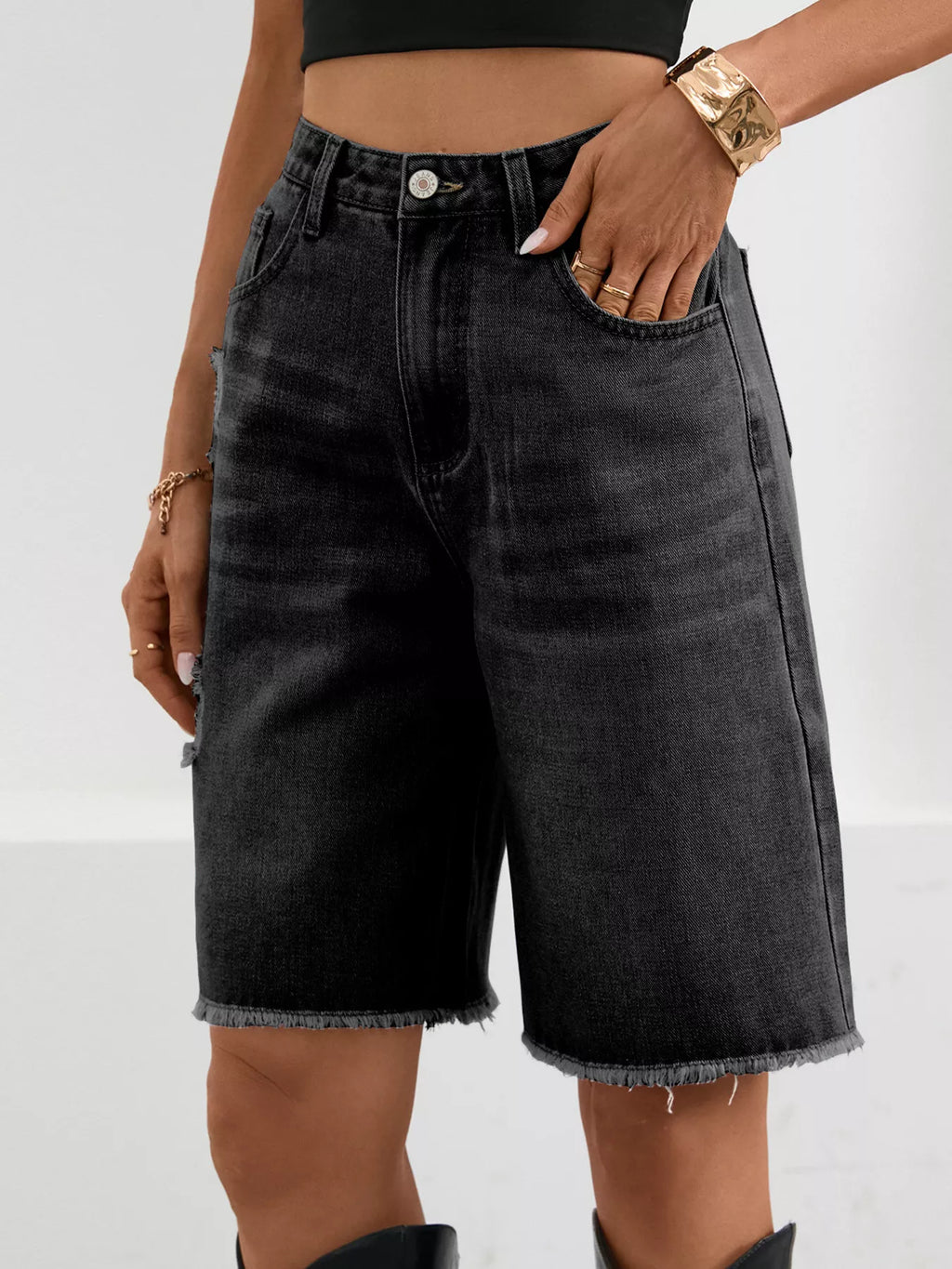 Ripped Frayed Hem Denim Shorts (14)