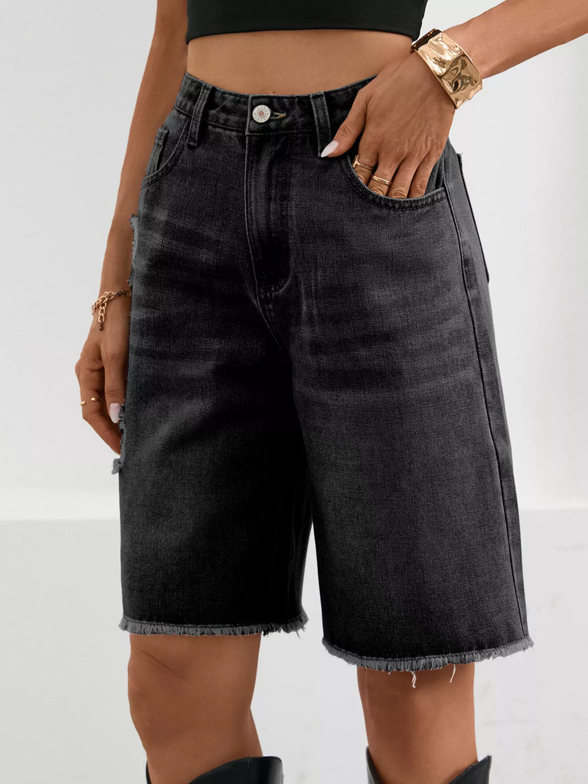 Ripped Frayed Hem Denim Shorts (14)