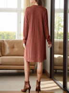 Notched Long Sleeve Mini Dress Pockets (3)