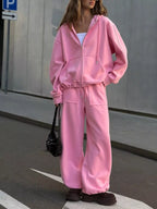 Oversized Zip-up Hoodie Wide-leg Pants Set (20)