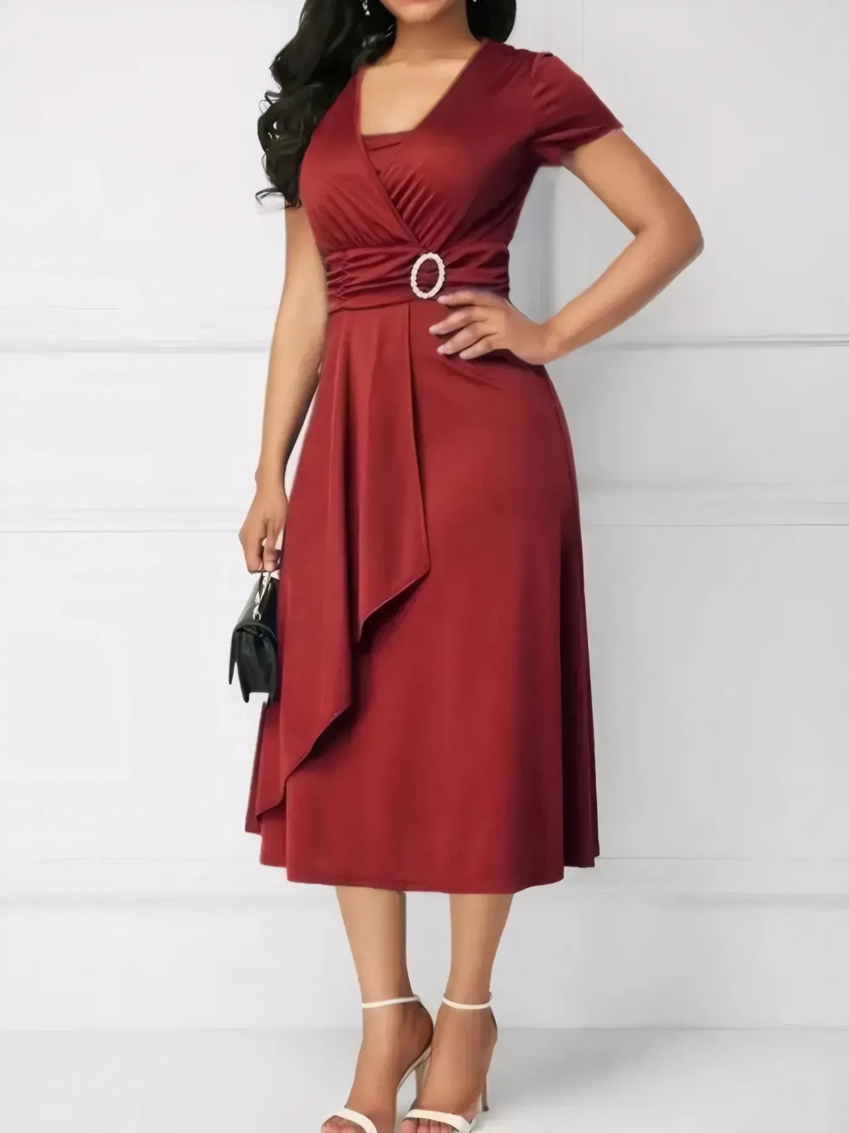 Short Sleeve Midi Wrap Dress Belt Detail (9)
