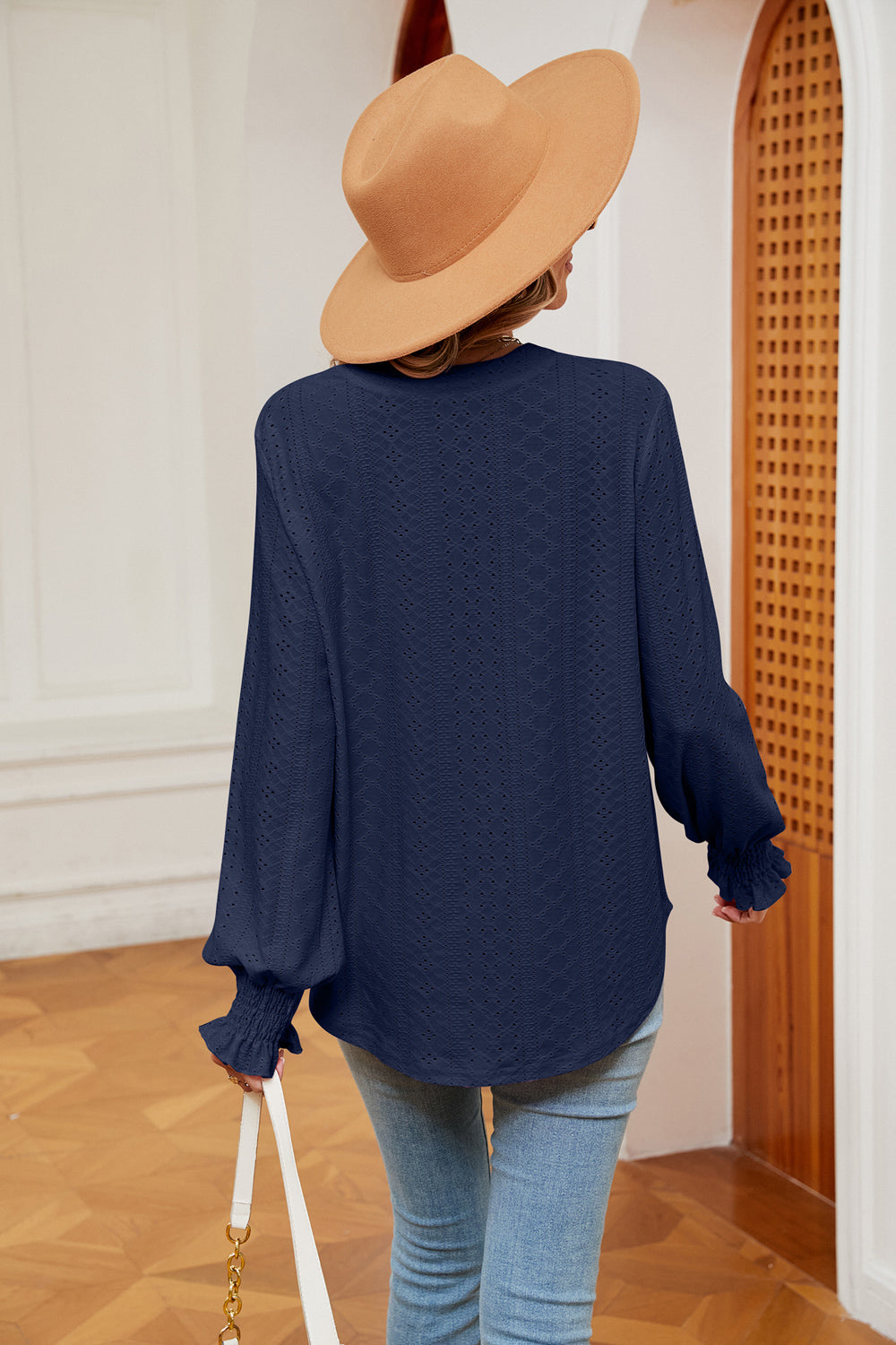 Notched Neck Flounce Sleeve Blouse (9)