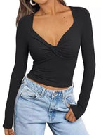 Twist Front Long Sleeve Fitted T-shirt (3)