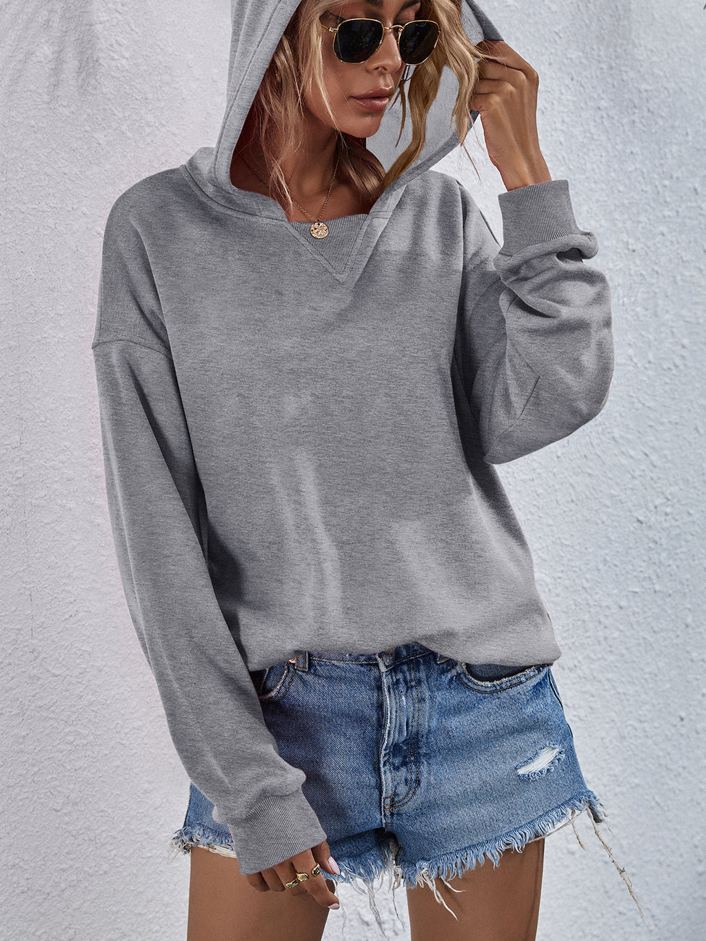 Dropped Shoulder Slit Hoodie (5)
