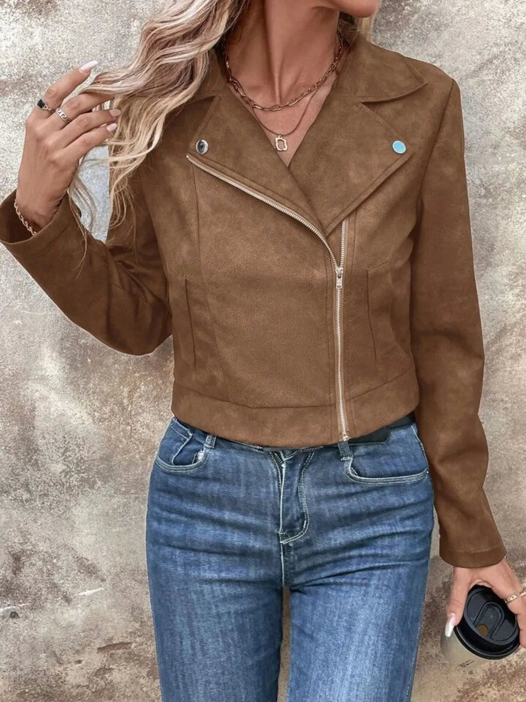 Zip Up Suede Cropped Moto Jacket (8)
