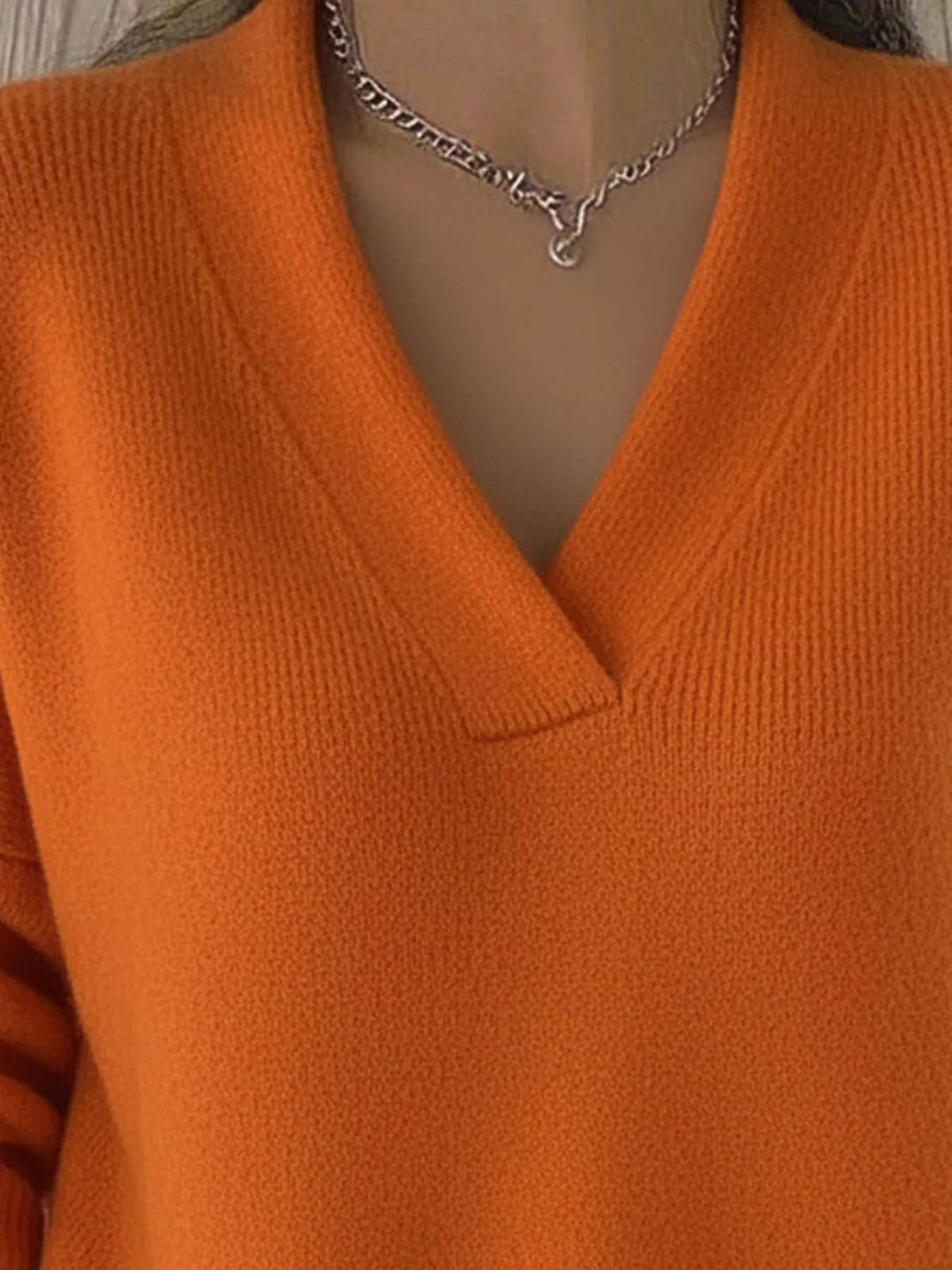 Full Size V-neck Long Sleeve Sweater Plus (2)