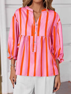 Striped Button Front Notched Blouse (14)