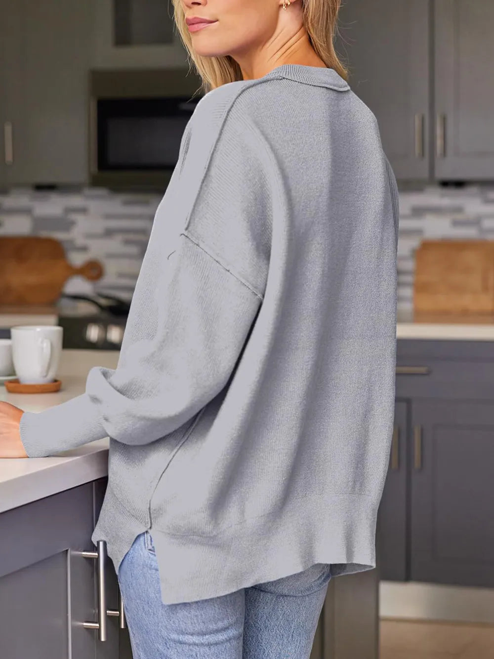 Slit Round Neck Dropped Shoulder Sweater (21)