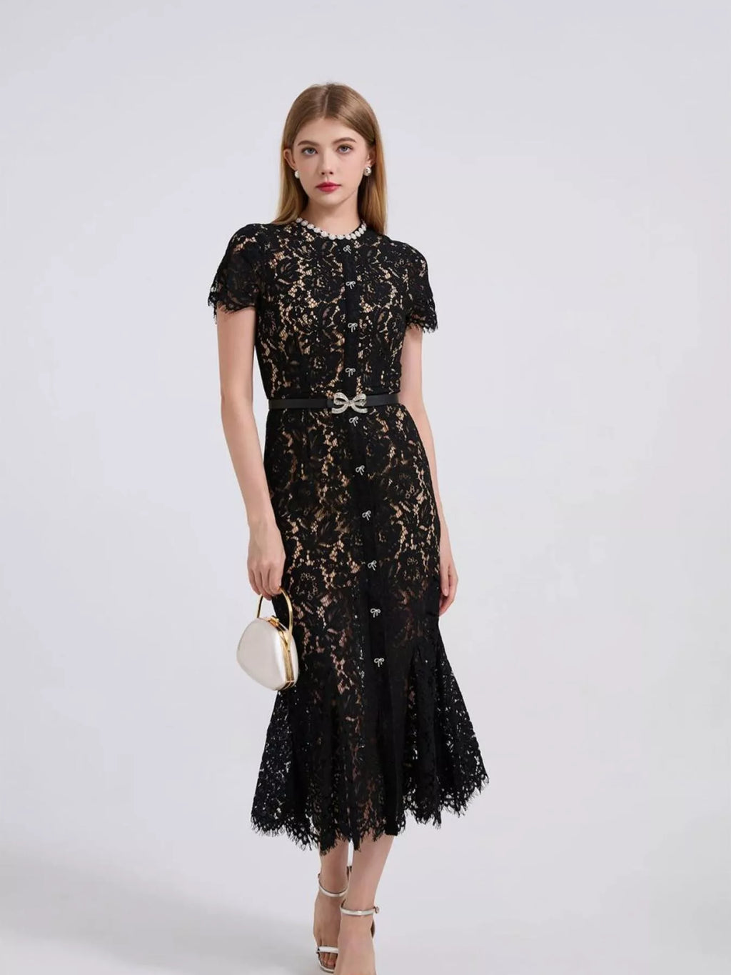 Lace Short Sleeve Mermaid Dress (22)