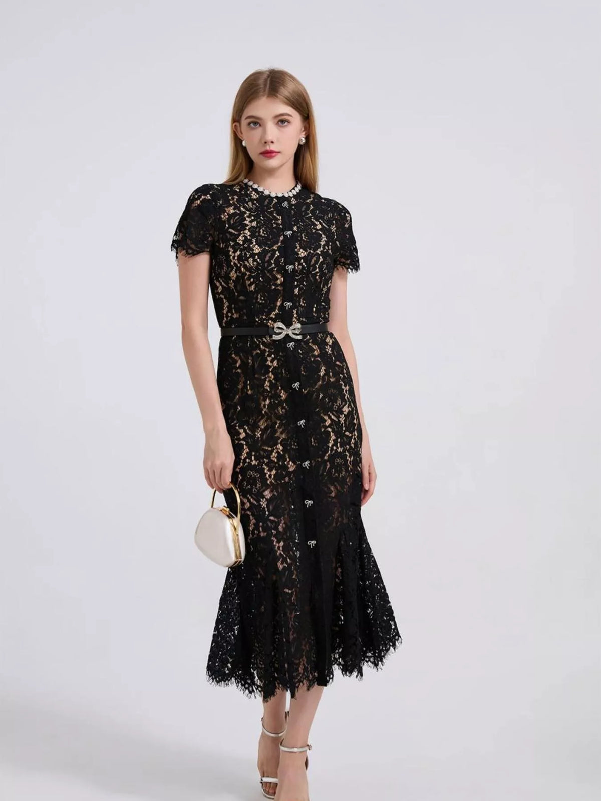 Lace Short Sleeve Mermaid Dress (22)