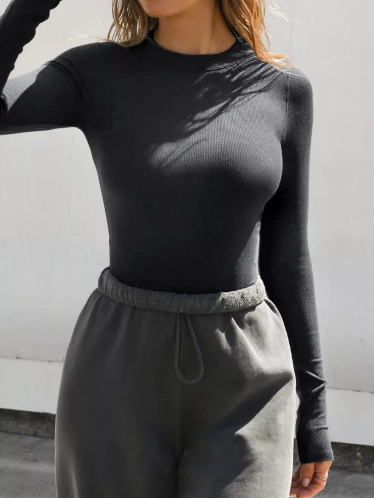 Long Sleeve Crop T-shirt Ribbed Texture (6)
