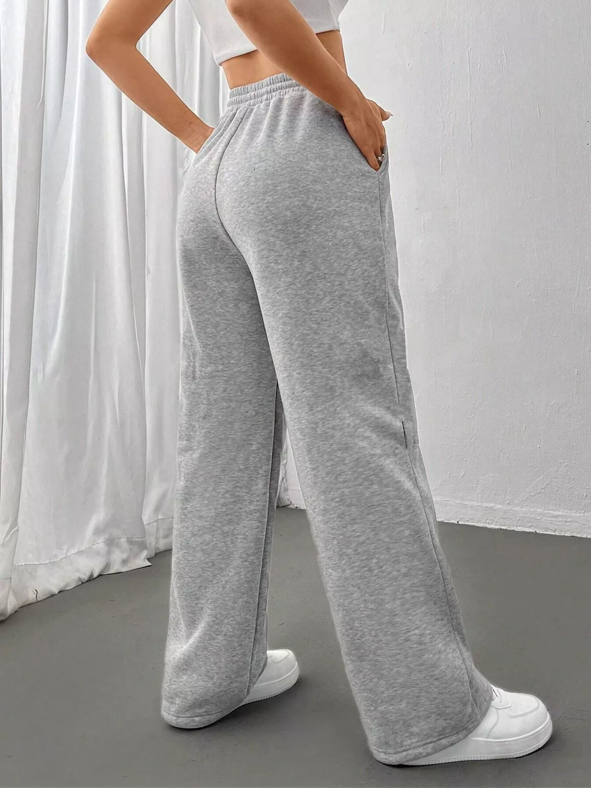 Relaxed Fit Drawstring Waist Solid Pants (5)