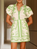Printed Puff Sleeve Top Skirt Set (12)