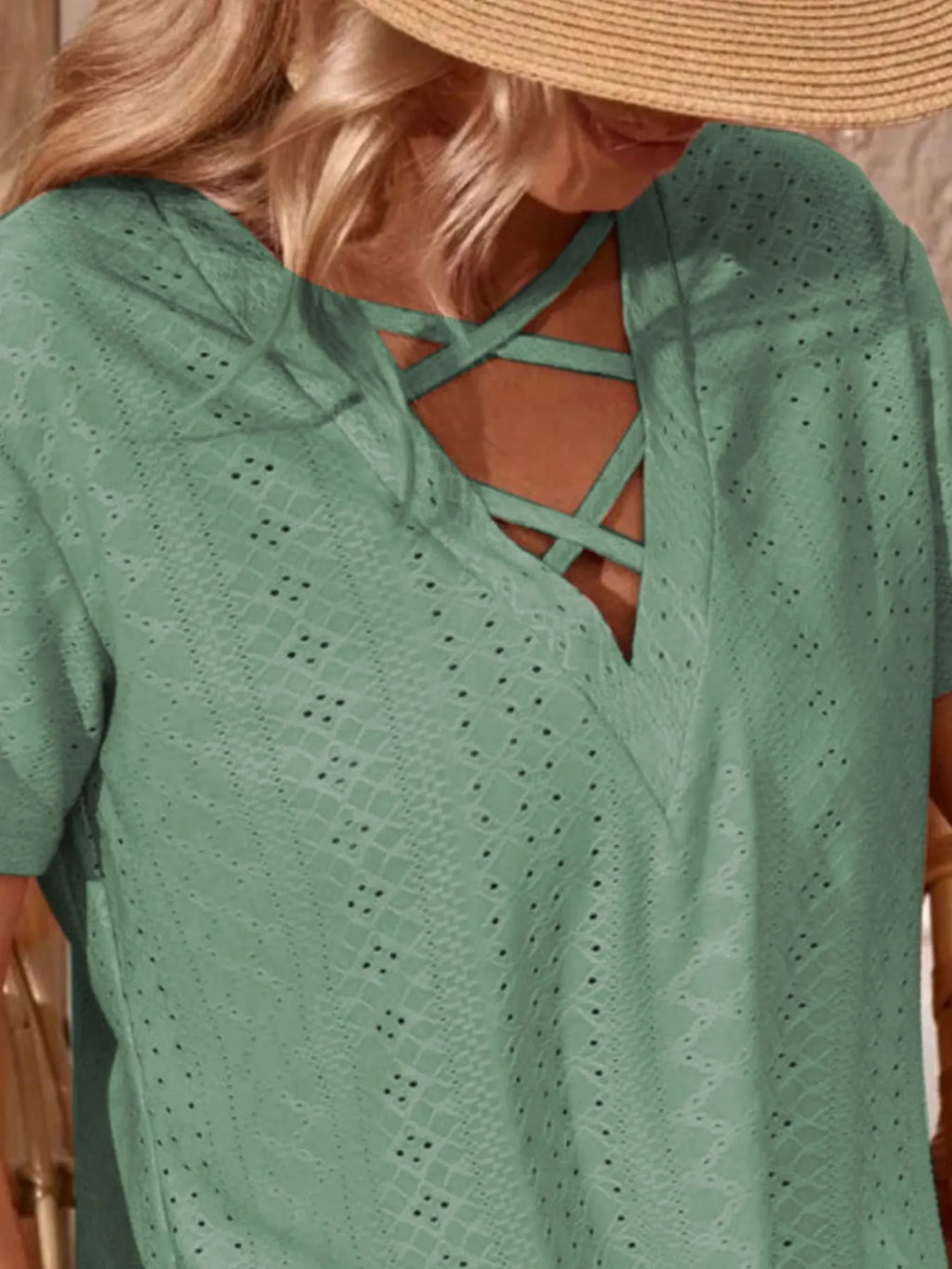 Eyelet Crisscross Short Sleeve T-shirt (12)
