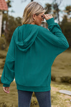 Drawstring Zip Up Dropped Shoulder Hoodie (2)