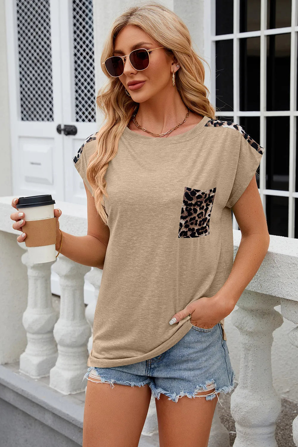 Leopard Round Neck Cap Sleeve T-shirt (17)