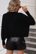 Round Neck Dropped Shoulder Pullover Sweater (7)